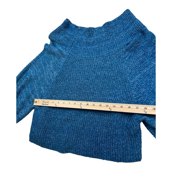 Free People Edessa Pullover Blue Off Shoulder Knit Sweater Balloon Sleeve Size S - Picture 8 of 12